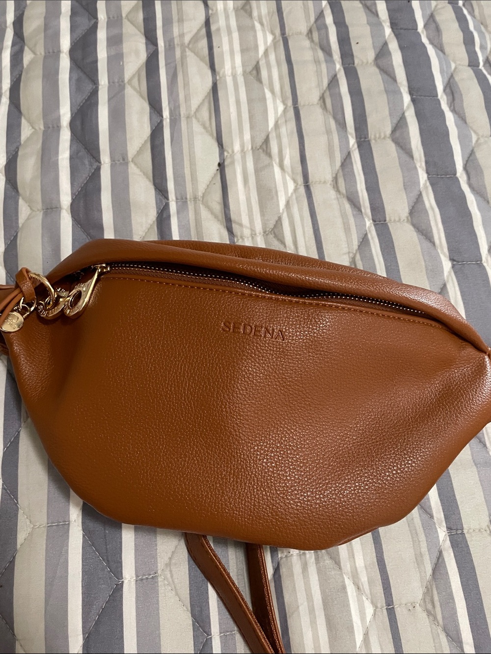 Amazon Brown Crossbody Belt Bag with Gold Hardware